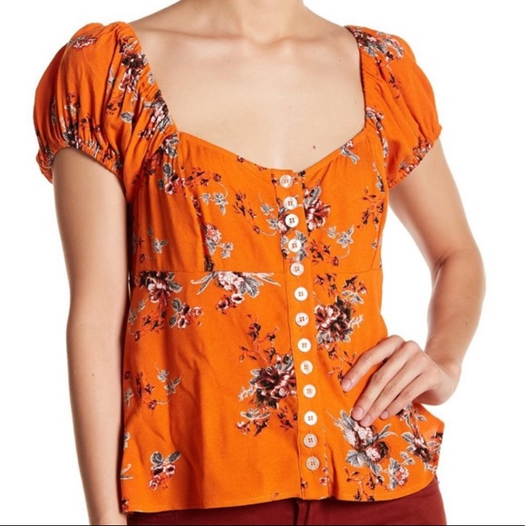 Free People Tops - Free People Close to You Orange Floral Crop Top